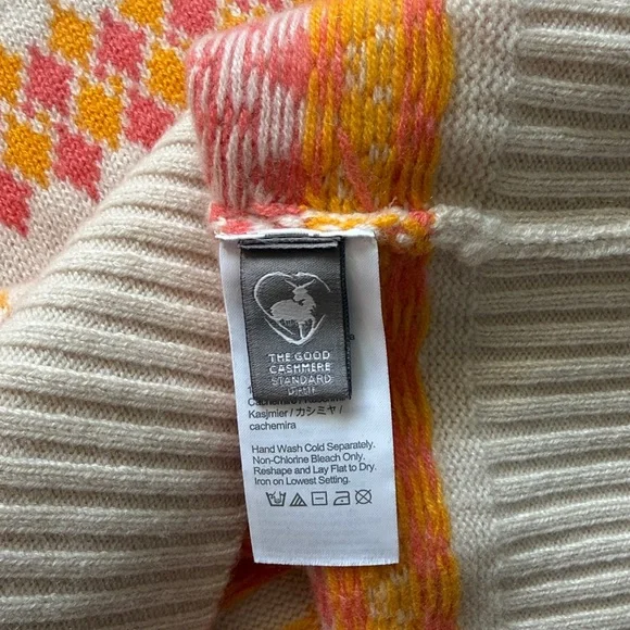 J. Crew 100% Cashmere Women's Sweater - Pink, Yellow, Cream Geometric Design - Picture 5 of 12